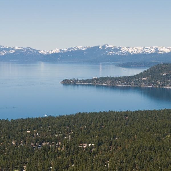 Aerial view of Incline village and Crystal Bay at North Tahoe Lake